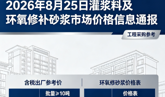 多宝镇2026年8月25日灌浆料及环氧修补砂浆市场价格信息通报